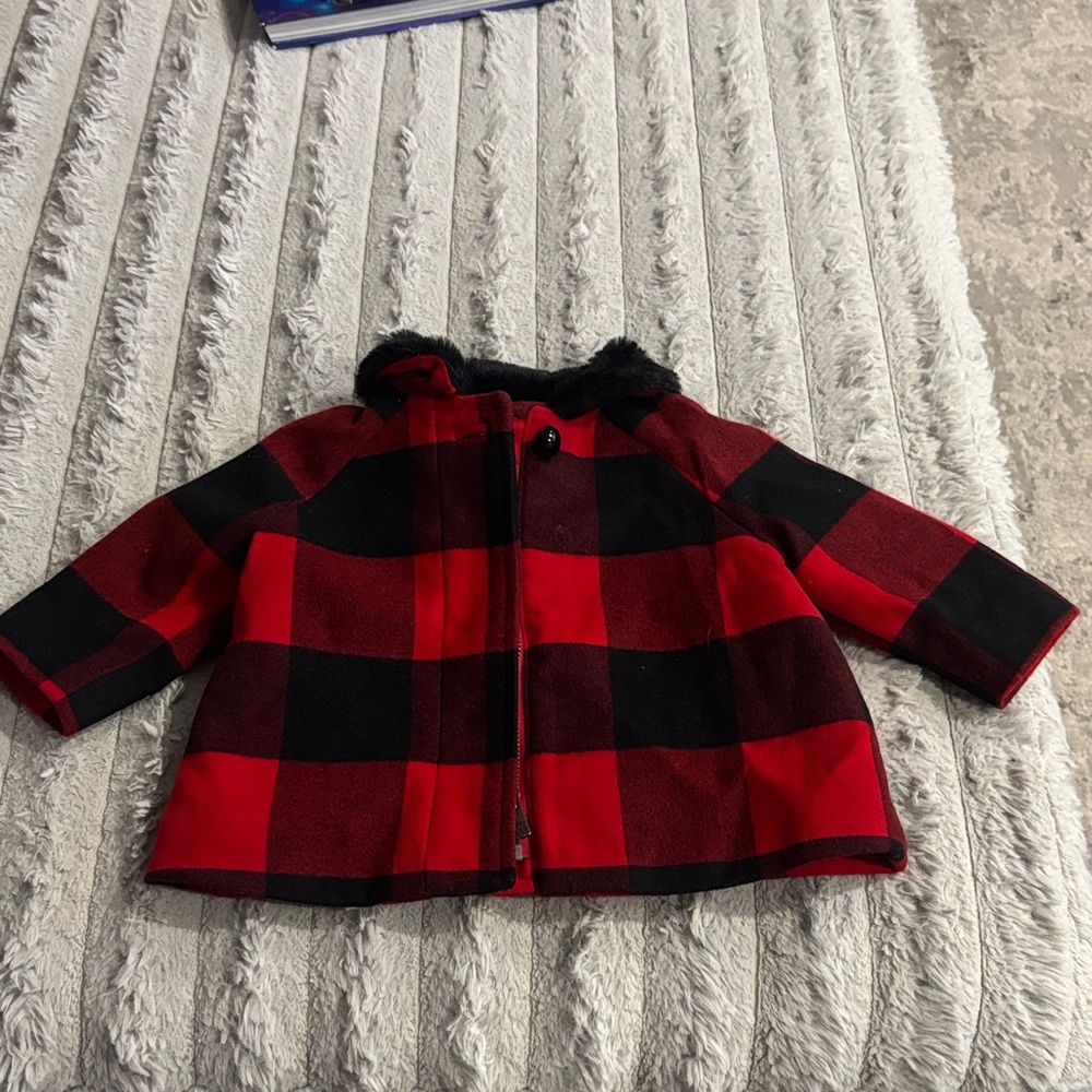 GAP Baby Red and Black Plaid Pea Coat